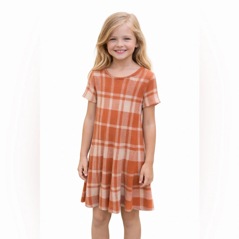Sincerely Jules Girls Plaid Sweater Dress Orange Cream Size M 7/8